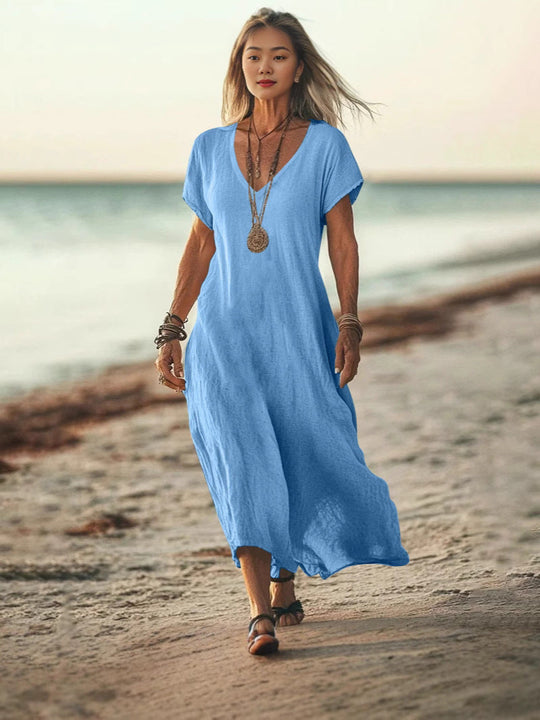 V-Neck Lightweight Boho Dress – Airy, Effortless &amp; Summer-Ready Style