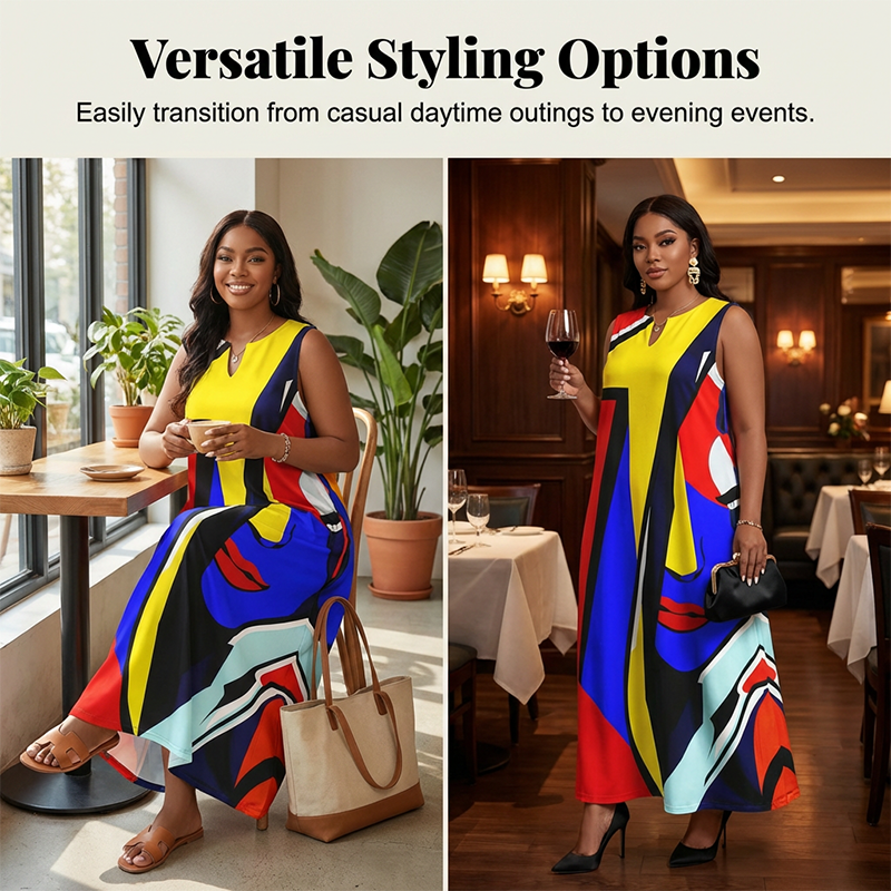 Artistic Print Loose Fit Summer Maxi Dress