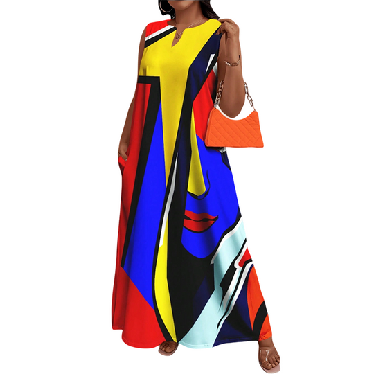 Artistic Print Loose Fit Summer Maxi Dress