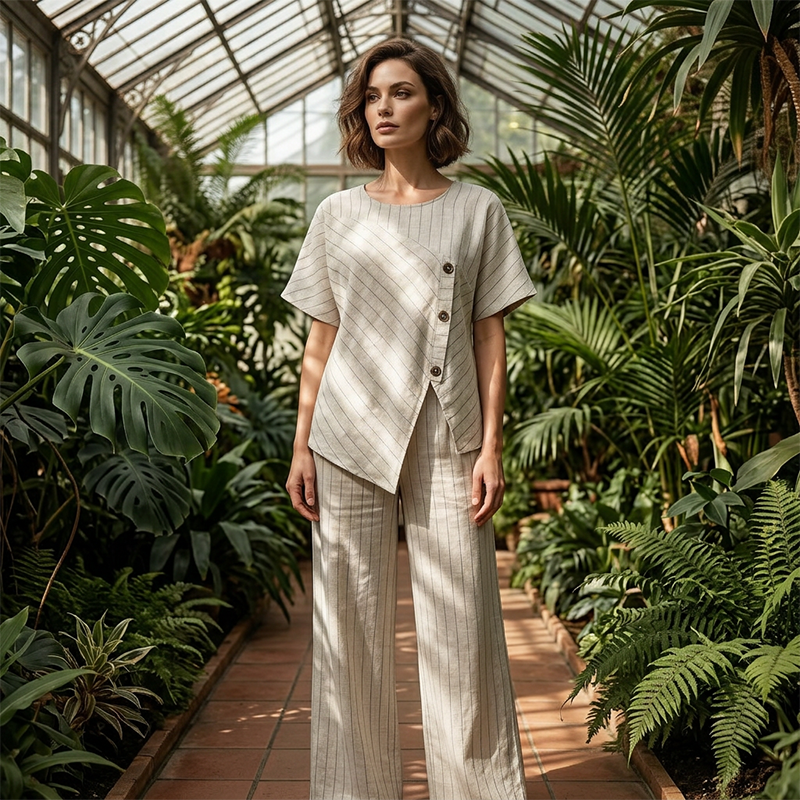 Women's Button-Up Top and Wide-Leg Pants Set