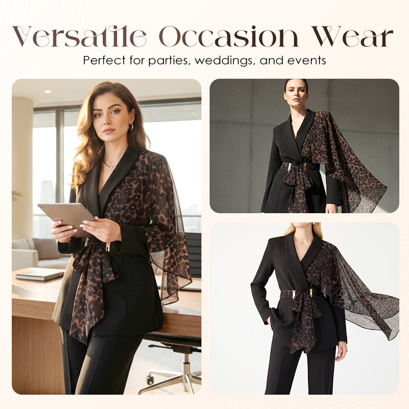 Women's Leopard Accent Blazer & Pants Set