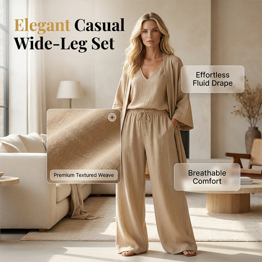 Elegant Wide-Leg Pants &amp; Cardigan Set