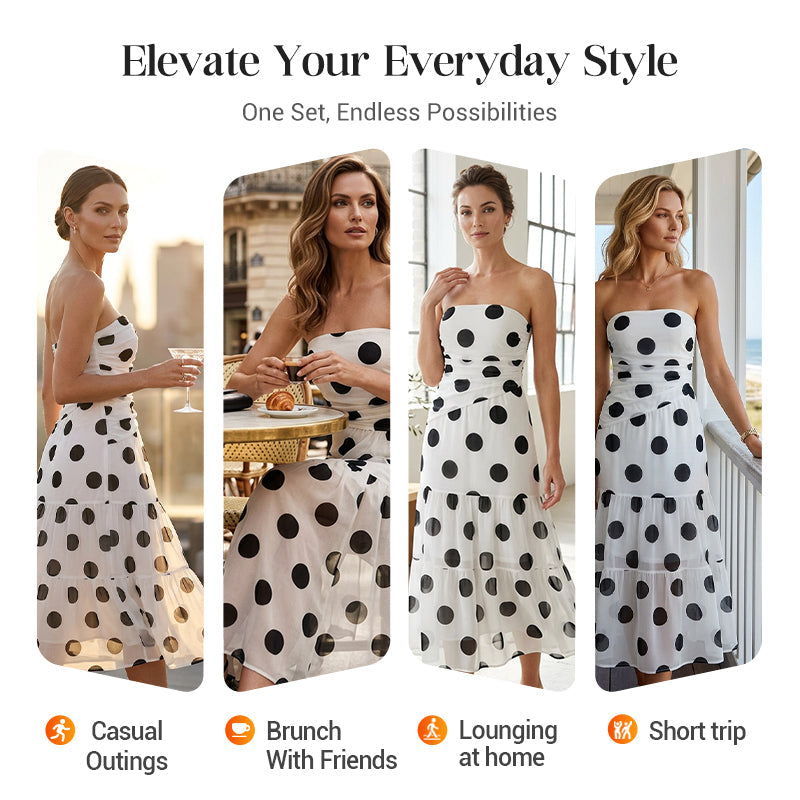 🥳SUMMER HOT SALE🥳💞50K+ SOLD!💥50% OFF! 🔥 Polka Dot Strapless Dress – Flowy, Lightweight &amp; Perfect for Beach Vacations 🏖️🌸✨