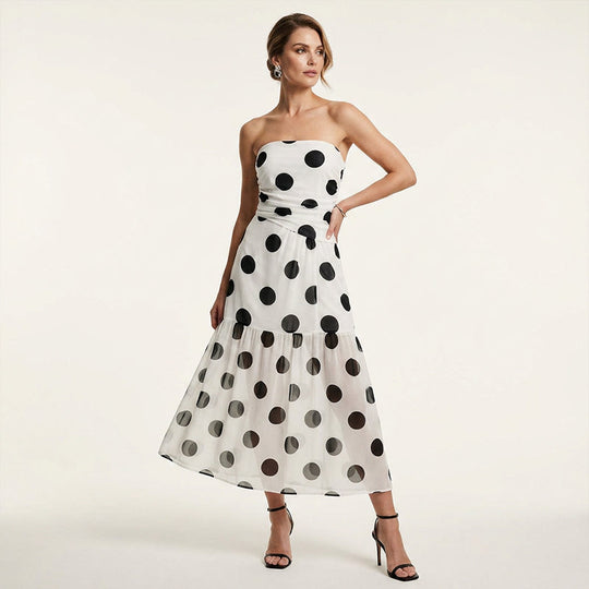 🥳SUMMER HOT SALE🥳💞50K+ SOLD!💥50% OFF! 🔥 Polka Dot Strapless Dress – Flowy, Lightweight &amp; Perfect for Beach Vacations 🏖️🌸✨