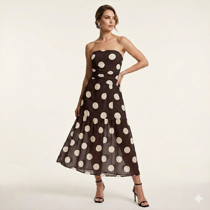 🥳SUMMER HOT SALE🥳💞50K+ SOLD!💥50% OFF! 🔥 Polka Dot Strapless Dress – Flowy, Lightweight &amp; Perfect for Beach Vacations 🏖️🌸✨