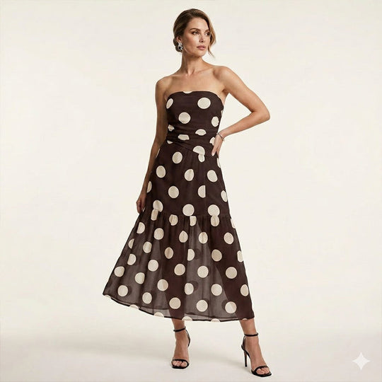 🥳SUMMER HOT SALE🥳💞50K+ SOLD!💥50% OFF! 🔥 Polka Dot Strapless Dress – Flowy, Lightweight &amp; Perfect for Beach Vacations 🏖️🌸✨
