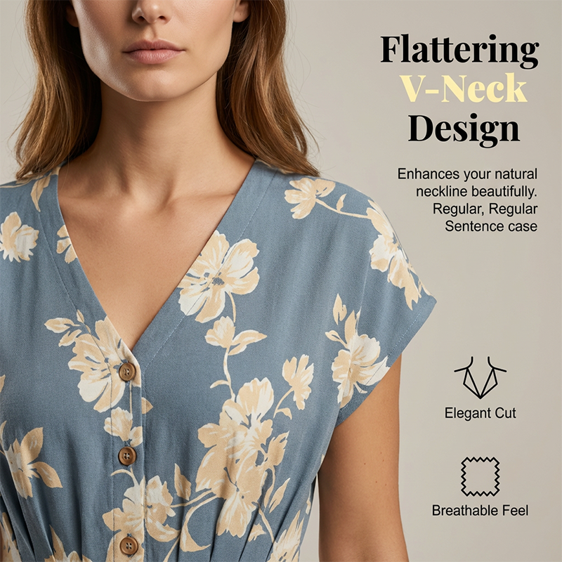 ✨ Spring/Summer Must-Have! V-Neck Floral Button-Down Midi Dress - Elegant & Chic! ✨