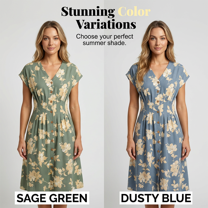 ✨ Spring/Summer Must-Have! V-Neck Floral Button-Down Midi Dress - Elegant &amp; Chic! ✨