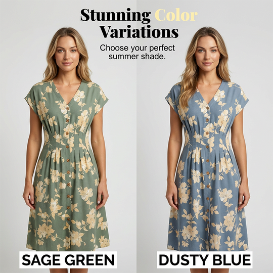 ✨ Spring/Summer Must-Have! V-Neck Floral Button-Down Midi Dress - Elegant &amp; Chic! ✨
