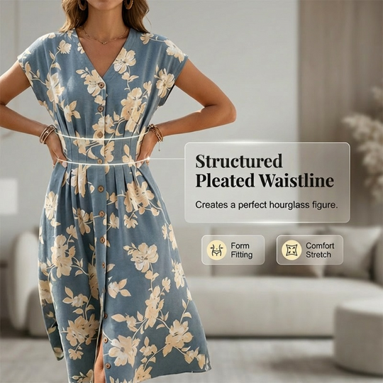 ✨ Spring/Summer Must-Have! V-Neck Floral Button-Down Midi Dress - Elegant &amp; Chic! ✨