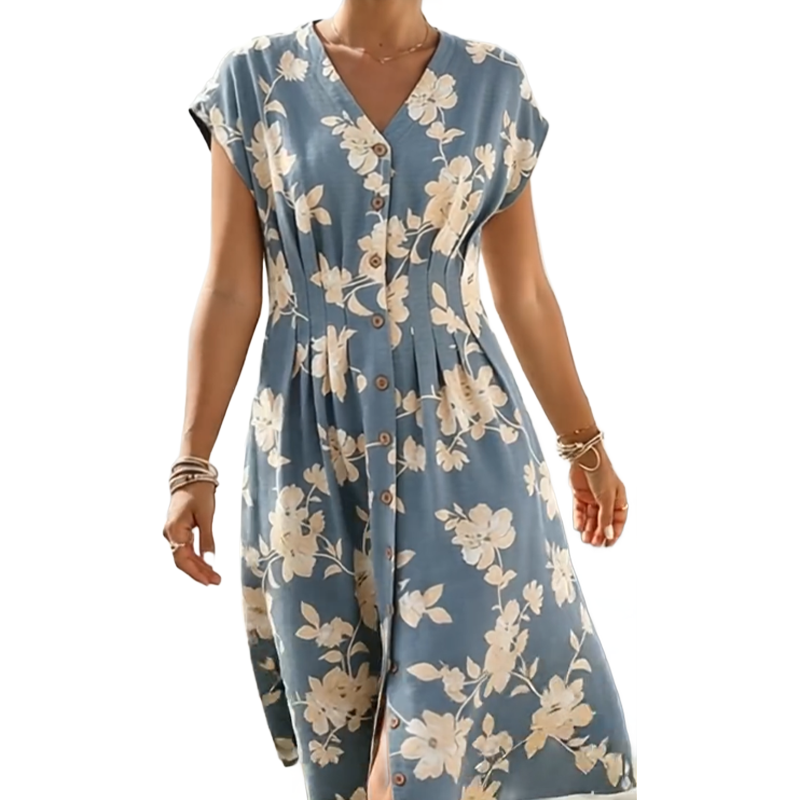 ✨ Spring/Summer Must-Have! V-Neck Floral Button-Down Midi Dress - Elegant &amp; Chic! ✨