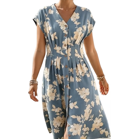 ✨ Spring/Summer Must-Have! V-Neck Floral Button-Down Midi Dress - Elegant &amp; Chic! ✨