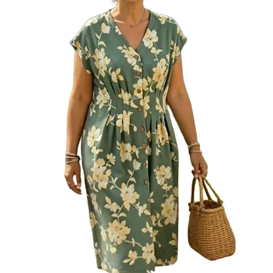 ✨ Spring/Summer Must-Have! V-Neck Floral Button-Down Midi Dress - Elegant &amp; Chic! ✨