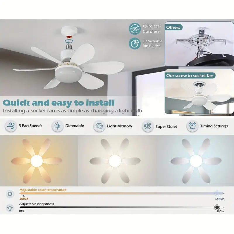 🏆LAST DAY SALE 50% OFF🔥SmartBreez 40W LED Ceiling Fan Light – 20.5 Ultra-Quiet with Remote 🎯 | E27 + FREE B22 Adapter 🔌 | For Bedroom 😴, Kitchen 👩‍🍳 &amp; Garage 🛠️ – UK Ready!