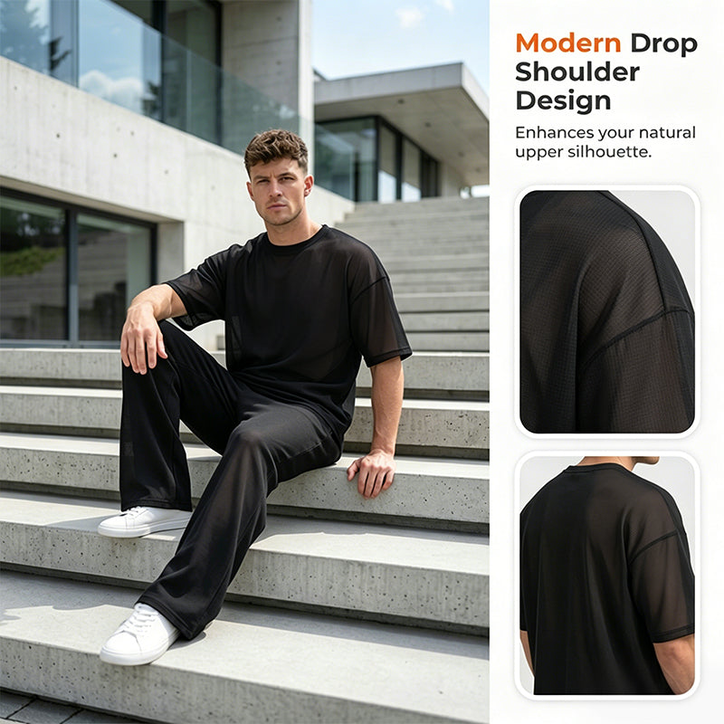 Men's Casual Loose T-Shirt Wide-Leg Pants 2-Piece Matching Outfit Streetwear Daily Lounge Set