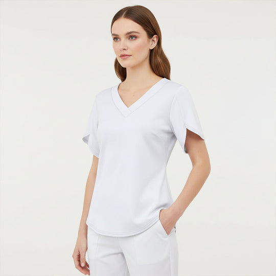 Loose Fit Solid Color V Neck Flutter Sleeve Blouse