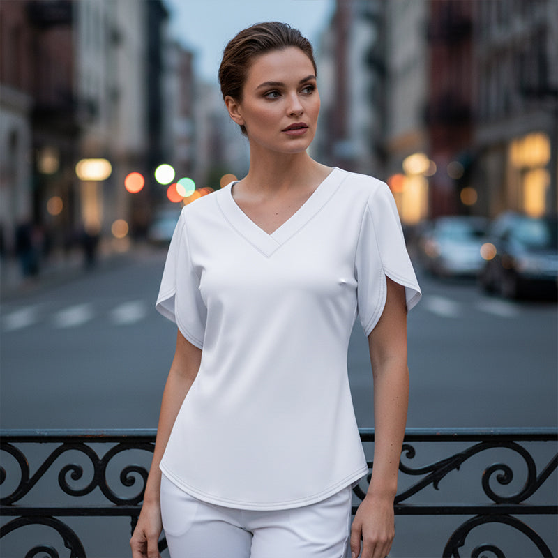 Loose Fit Solid Color V Neck Flutter Sleeve Blouse