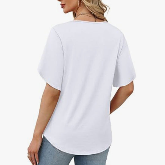 Loose Fit Solid Color V Neck Flutter Sleeve Blouse