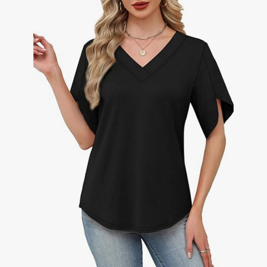 Loose Fit Solid Color V Neck Flutter Sleeve Blouse