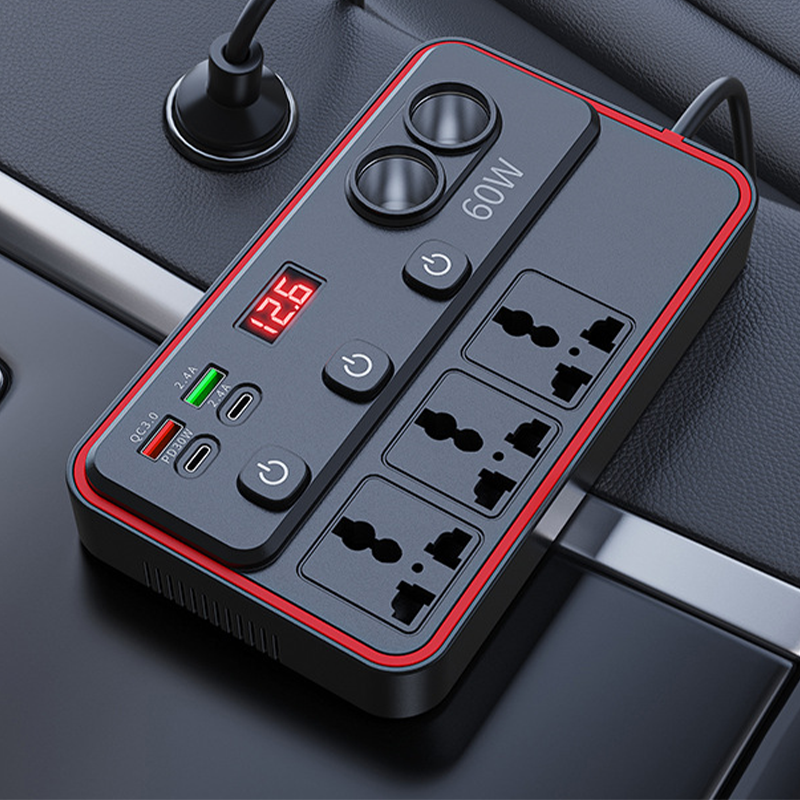 Multifunctional Car Charger with AC Outlets &amp; USB