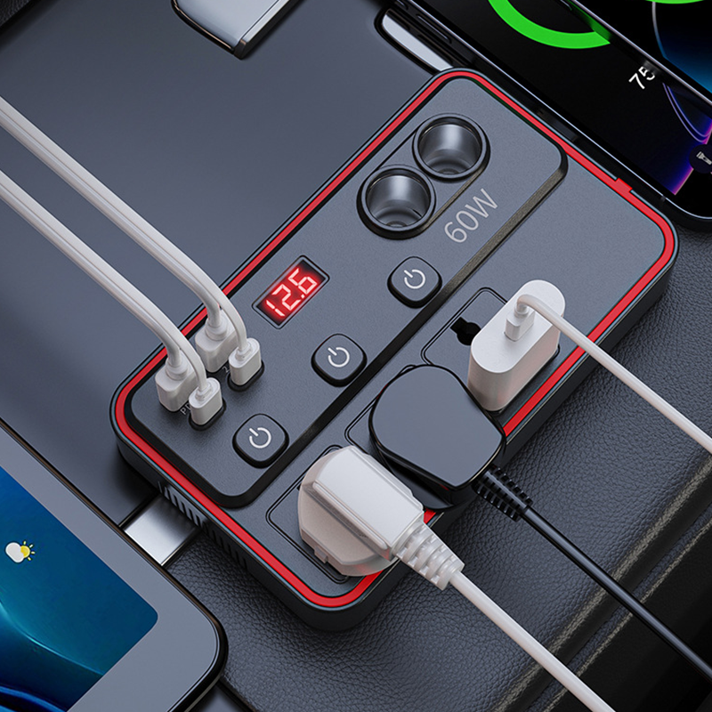 Multifunctional Car Charger with AC Outlets &amp; USB