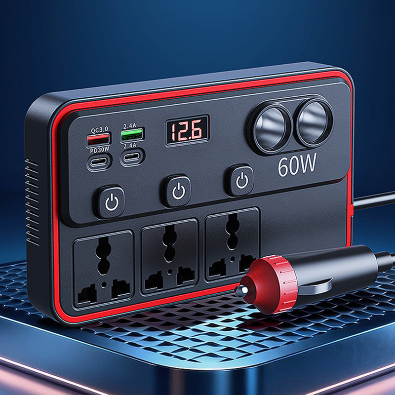Multifunctional Car Charger with AC Outlets &amp; USB
