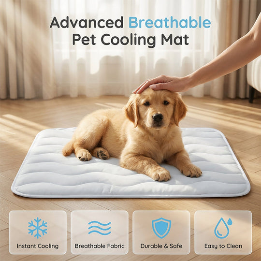 🔥50% OFF！❄️Breathable Pet Cooling Mat – No Water or Electricity Needed, Machine Washable, Lightweight &amp; Portable, Safe Fabric Cooling for Dogs &amp; Cats in Crate, Car &amp; Home