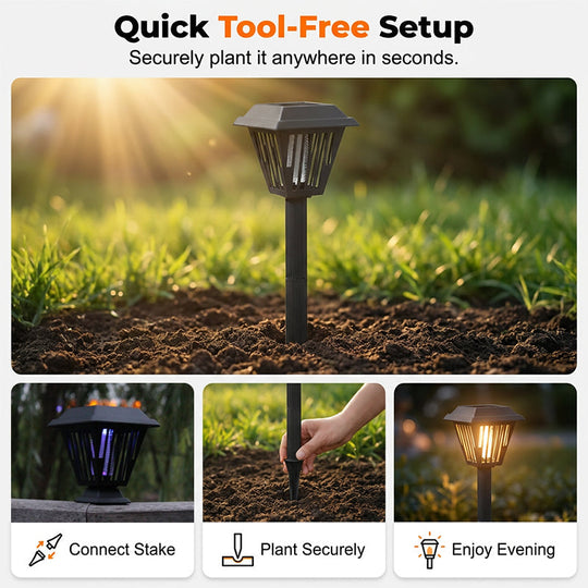 💡✨Outdoor Solar Powered Mosquito Killer Lamp-Stake or Stand Use. Protect Your Yard Day &amp; Night! 🔋