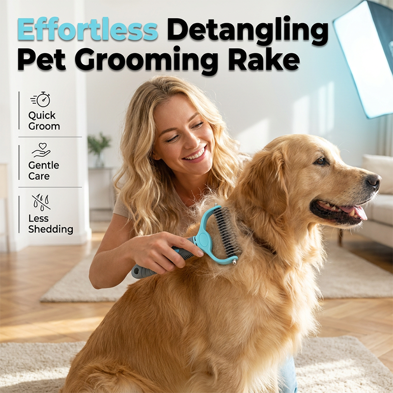 Dual-Sided Pet Grooming Rake for Dogs &amp; Cats