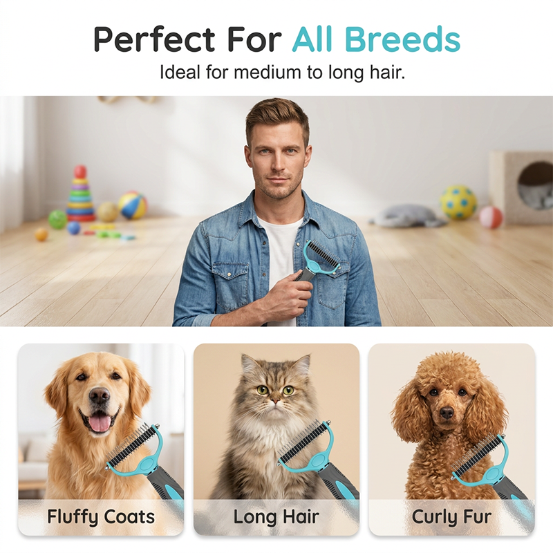 Dual-Sided Pet Grooming Rake for Dogs &amp; Cats