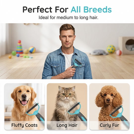 Dual-Sided Pet Grooming Rake for Dogs &amp; Cats