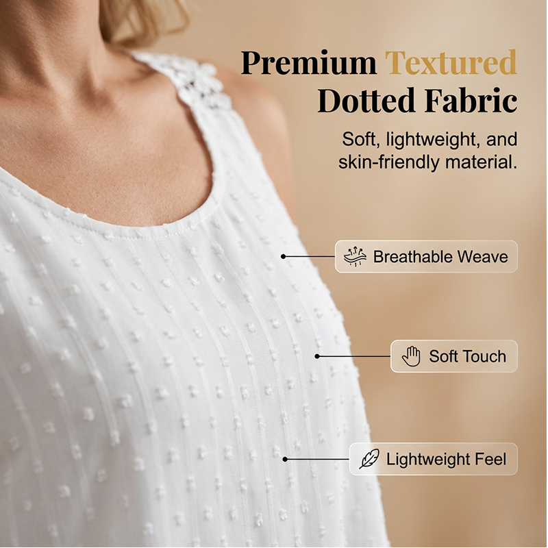 👚 LIMITED-TIME 50% OFF! ✨ Dot Lace Strap Tank Top – Swiss Dot Chiffon, Flowy Fit, Sheer Elegance 🌸