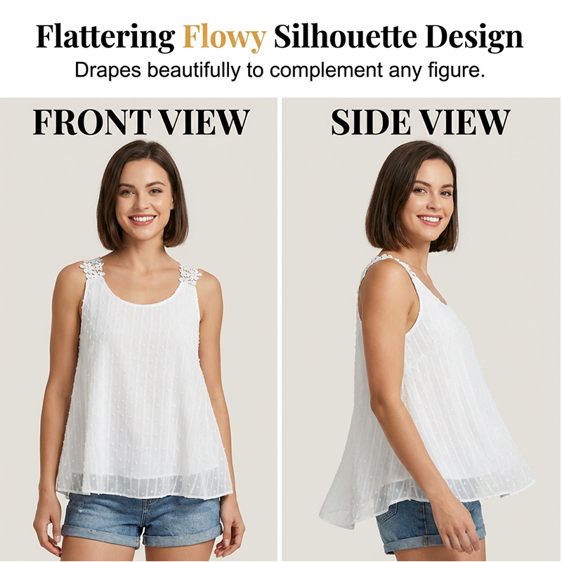 👚 LIMITED-TIME 50% OFF! ✨ Dot Lace Strap Tank Top – Swiss Dot Chiffon, Flowy Fit, Sheer Elegance 🌸