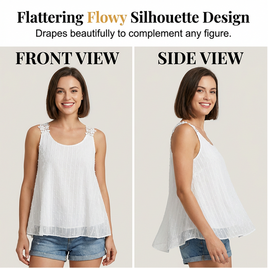 👚 LIMITED-TIME 50% OFF! ✨ Dot Lace Strap Tank Top – Swiss Dot Chiffon, Flowy Fit, Sheer Elegance 🌸