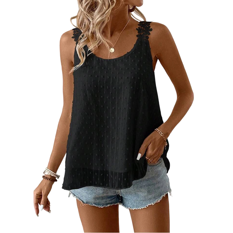 👚 LIMITED-TIME 50% OFF! ✨ Dot Lace Strap Tank Top – Swiss Dot Chiffon, Flowy Fit, Sheer Elegance 🌸