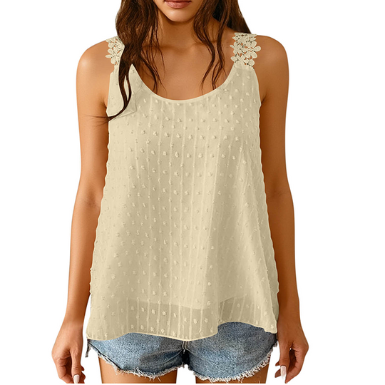 👚 LIMITED-TIME 50% OFF! ✨ Dot Lace Strap Tank Top – Swiss Dot Chiffon, Flowy Fit, Sheer Elegance 🌸