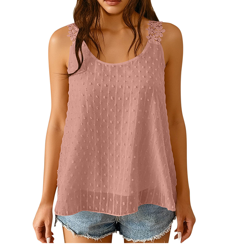 👚 LIMITED-TIME 50% OFF! ✨ Dot Lace Strap Tank Top – Swiss Dot Chiffon, Flowy Fit, Sheer Elegance 🌸