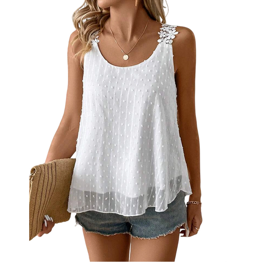 👚 LIMITED-TIME 50% OFF! ✨ Dot Lace Strap Tank Top – Swiss Dot Chiffon, Flowy Fit, Sheer Elegance 🌸