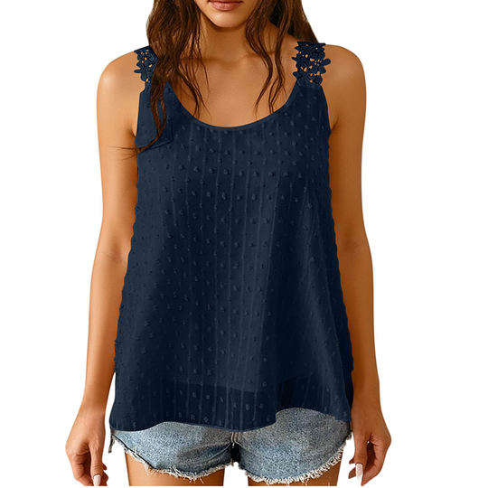 👚 LIMITED-TIME 50% OFF! ✨ Dot Lace Strap Tank Top – Swiss Dot Chiffon, Flowy Fit, Sheer Elegance 🌸