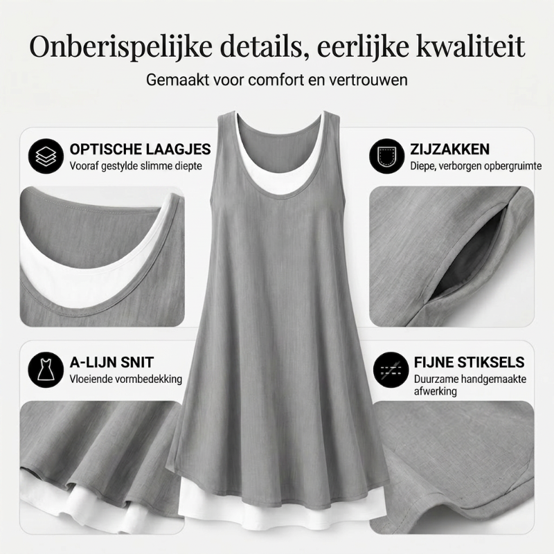 ⏰ Laatste dag sale! 50% korting 💃 Dames casual losvallende mouwloze nep-tweedelige tankjurk.