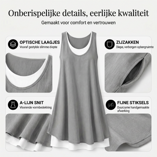 ⏰ Laatste dag sale! 50% korting 💃 Dames casual losvallende mouwloze nep-tweedelige tankjurk.