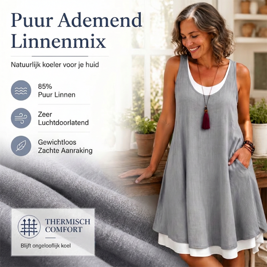 ⏰ Laatste dag sale! 50% korting 💃 Dames casual losvallende mouwloze nep-tweedelige tankjurk.