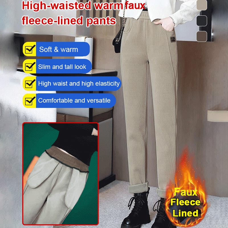 Warme Damenhose mit hohem Bund und Kunstfleece-Futter